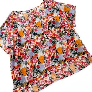 C&C California Shirt Womens Plus Sz 3X 100% Linen Fruit Checkered Print Boho